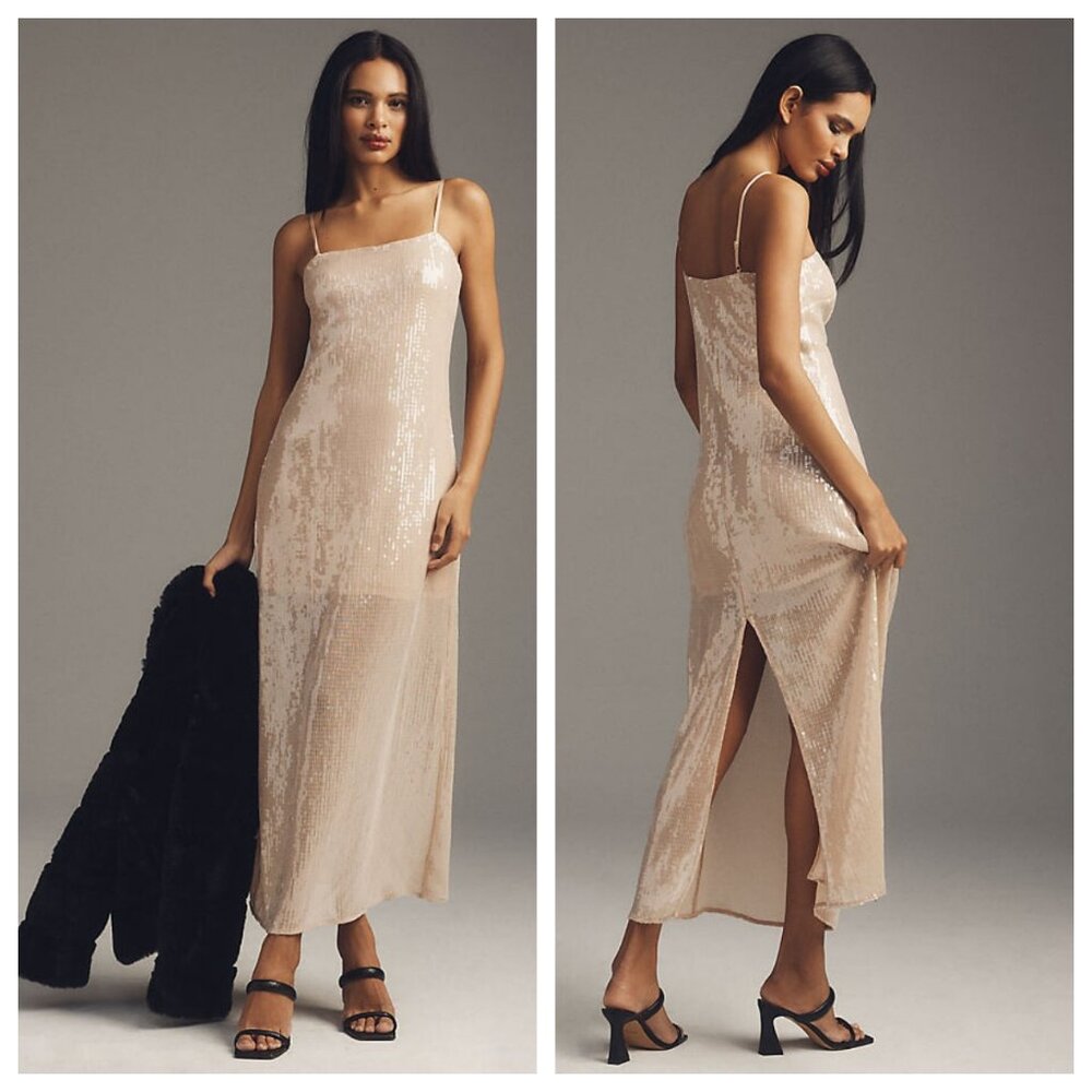 Hutch Sequin Back-Slit Maxi Dress in Coconut Milk